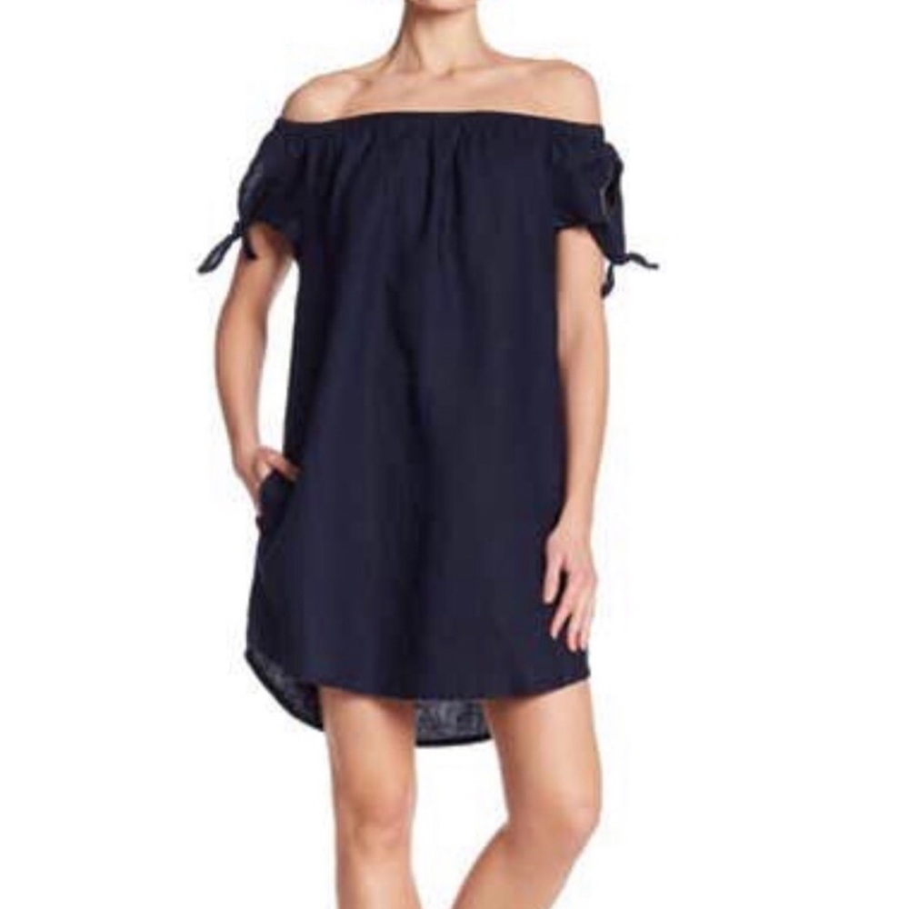 ALLEN ALLEN Off the Shoulder Tie Sleeve Linen XS